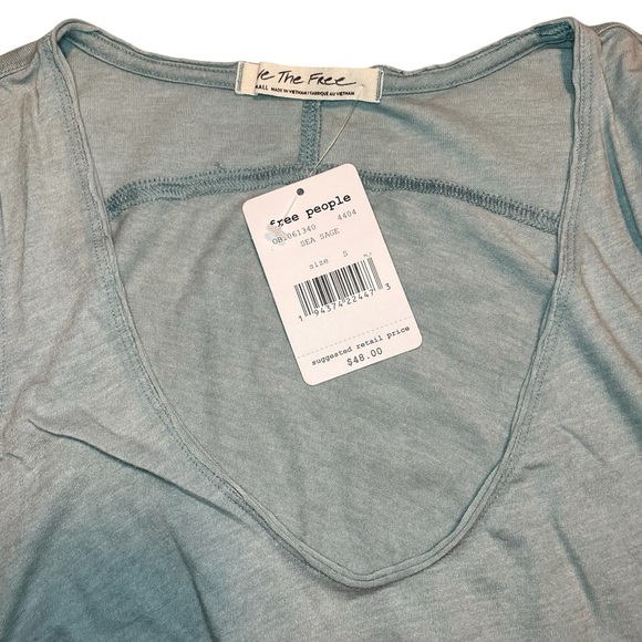 Free People We The Free Sonnet Ruched Scoop Neck T Shirt in Sea Sage - Picture 6 of 10